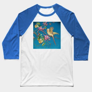 SMALL PARROT ON THE LILAC FLOWER TREE Japanese Style Floral in Blue Baseball T-Shirt